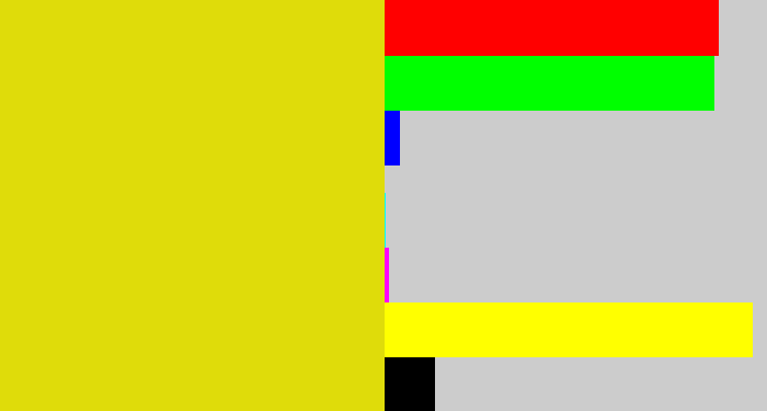 Hex color #dfdc0a - piss yellow