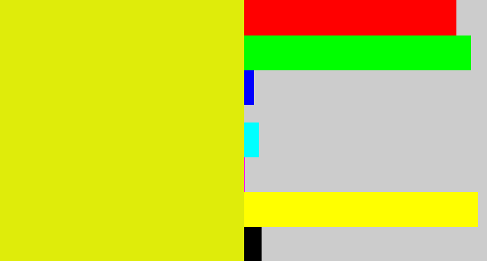 Hex color #dfec0a - neon yellow