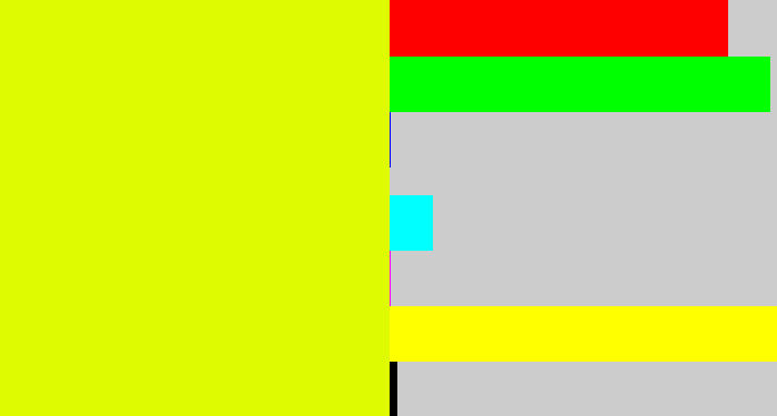 Hex color #dffb01 - neon yellow