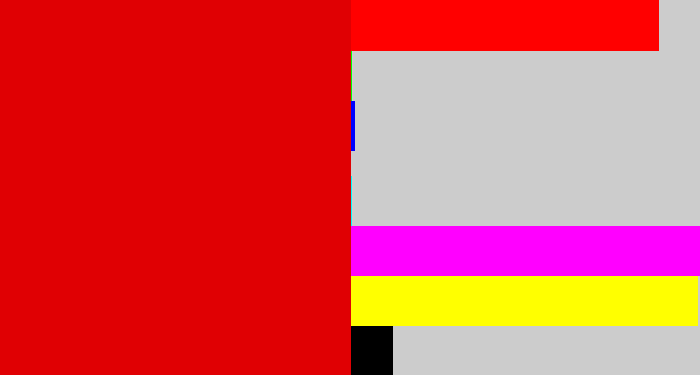 Hex color #e00003 - red