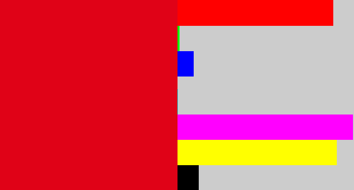 Hex color #e00217 - red