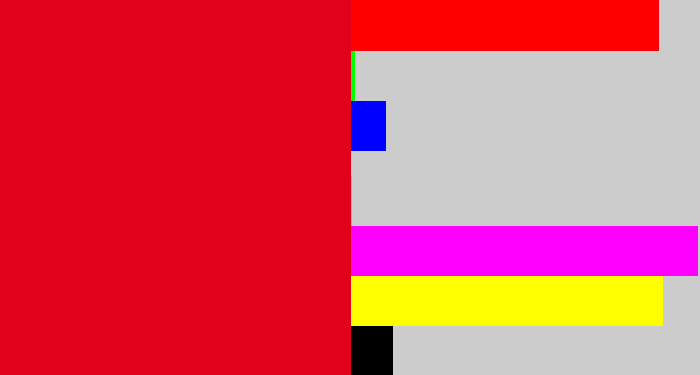 Hex color #e00219 - red