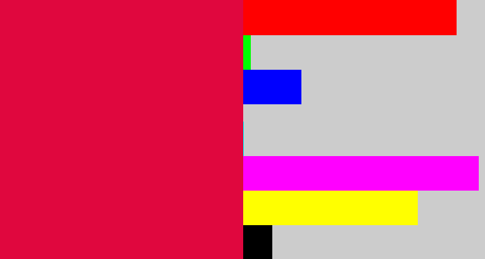 Hex color #e0073e - pinkish red