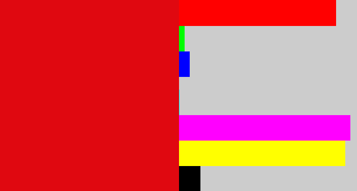 Hex color #e00810 - red