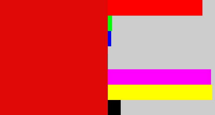 Hex color #e00907 - red