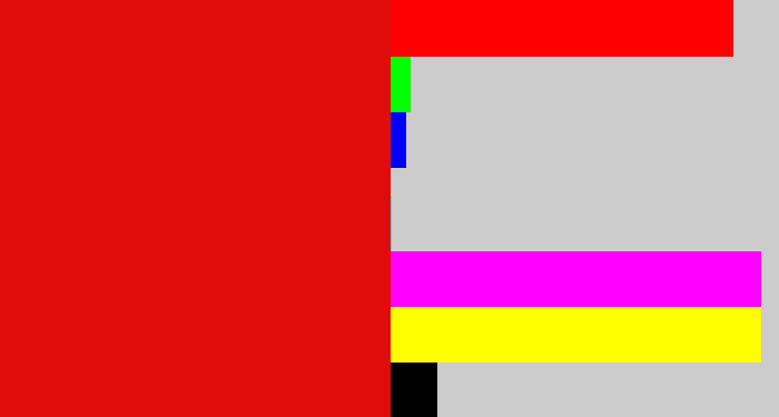 Hex color #e00c0b - red