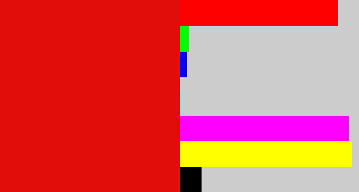 Hex color #e00d0a - red