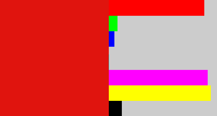 Hex color #e0140e - red