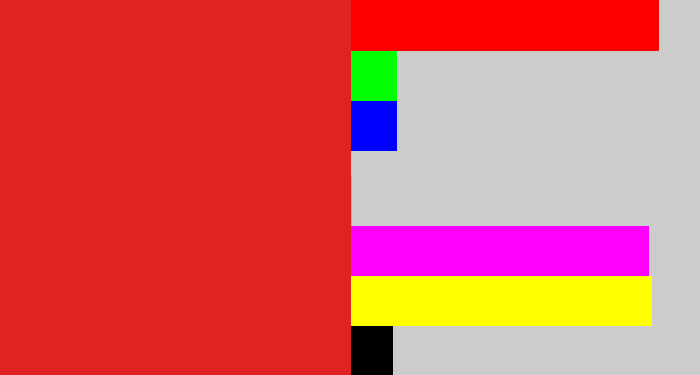 Hex color #e02220 - vermillion