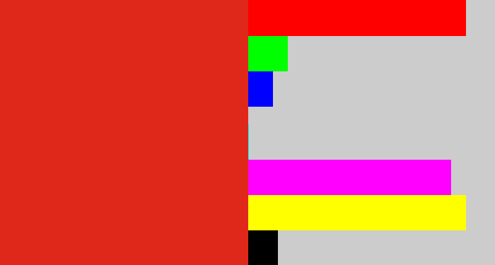 Hex color #e0281a - vermillion