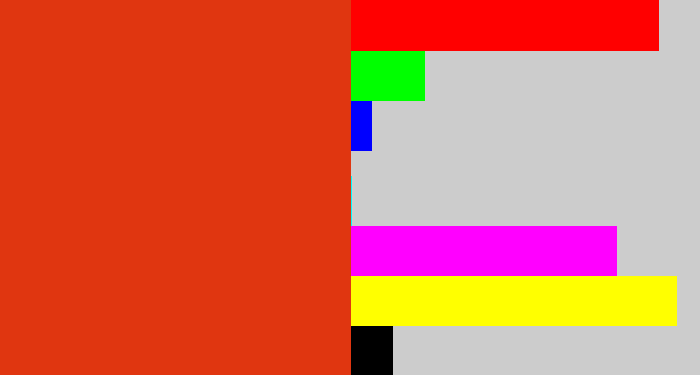 Hex color #e03610 - vermillion