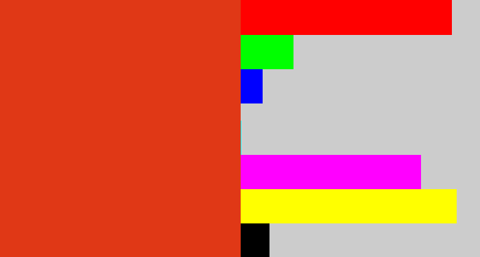 Hex color #e03816 - vermillion