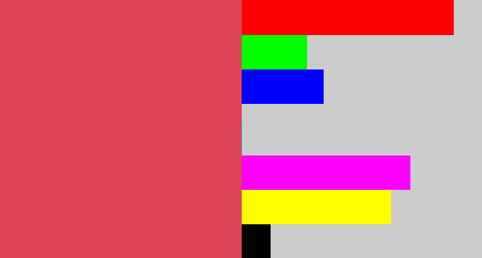 Hex color #e04456 - faded red