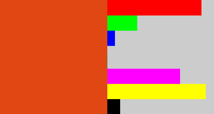 Hex color #e04713 - deep orange