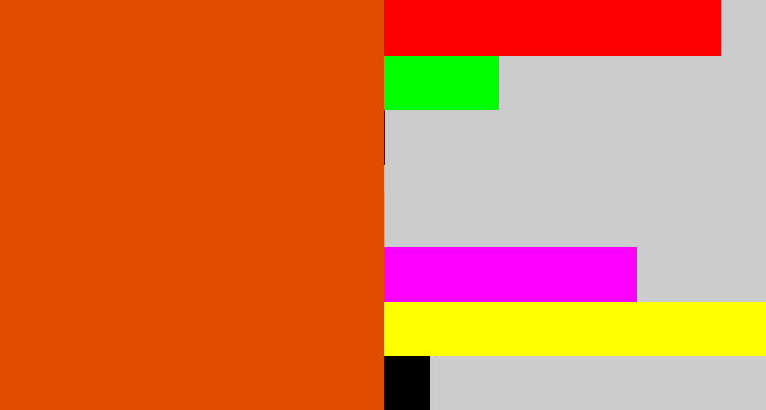 Hex color #e04c00 - deep orange
