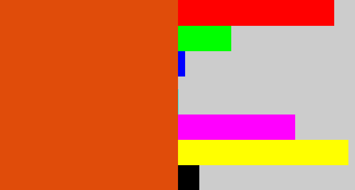 Hex color #e04c0a - deep orange