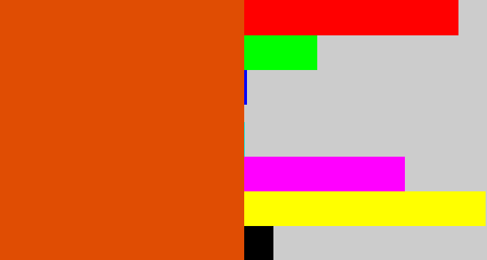 Hex color #e04d03 - deep orange