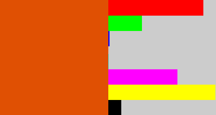 Hex color #e05003 - deep orange