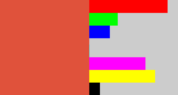 Hex color #e0523b - pale red