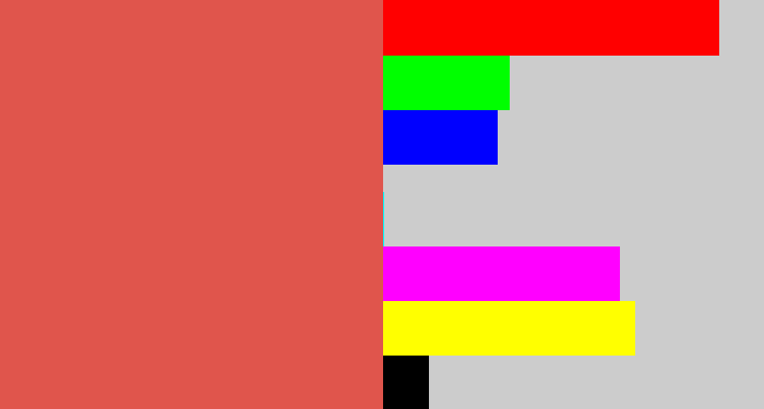 Hex color #e0554c - pale red