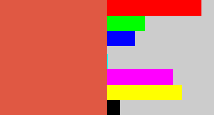 Hex color #e05843 - pale red