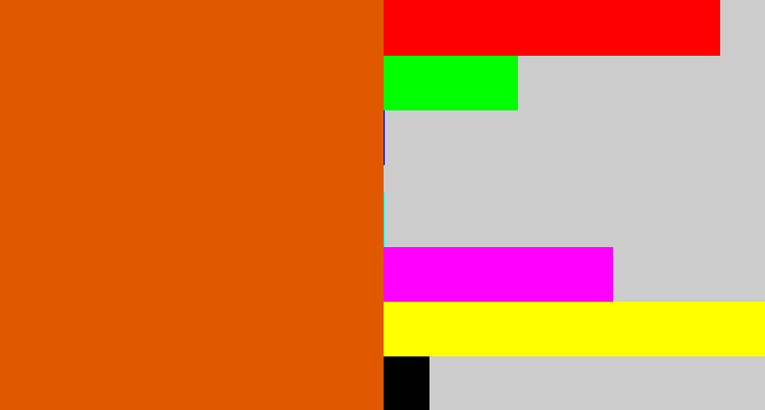 Hex color #e05900 - deep orange