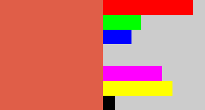 Hex color #e05e48 - pale red