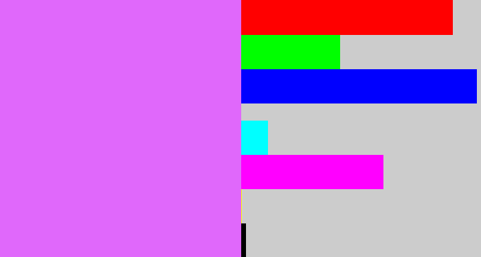 Hex color #e068fb - bright lilac