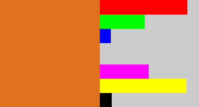 Hex color #e0721d - brownish orange