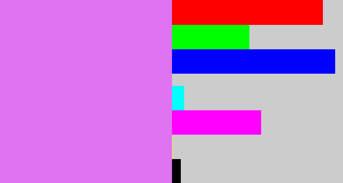 Hex color #e073f2 - purply pink