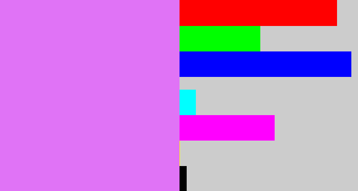 Hex color #e073f6 - purply pink