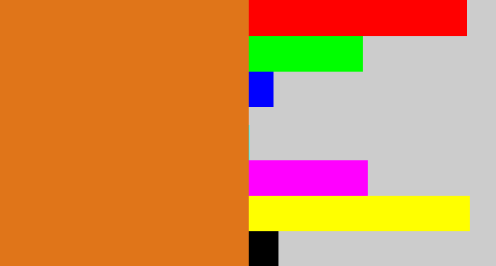 Hex color #e07519 - brownish orange