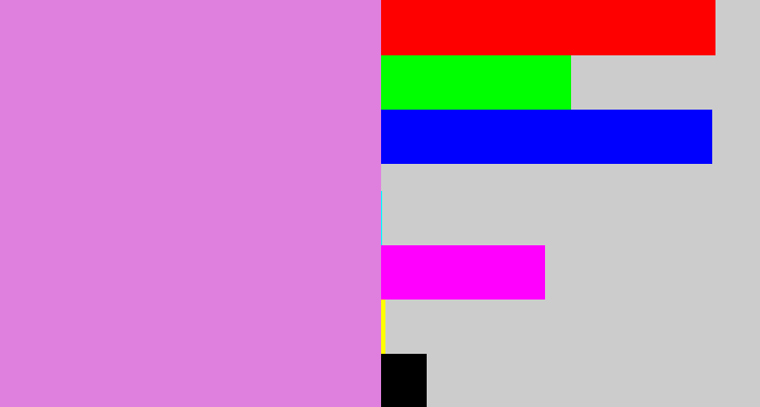 Hex color #e080de - lavender pink