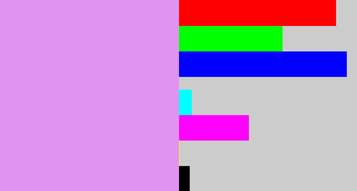 Hex color #e093f0 - baby purple