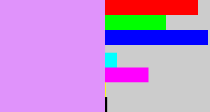 Hex color #e093fb - lilac