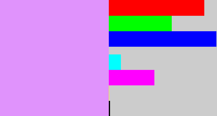 Hex color #e093fc - lilac