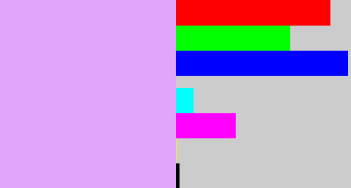 Hex color #e0a5fa - light violet