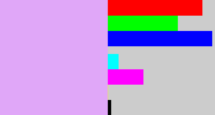 Hex color #e0a7f8 - light violet