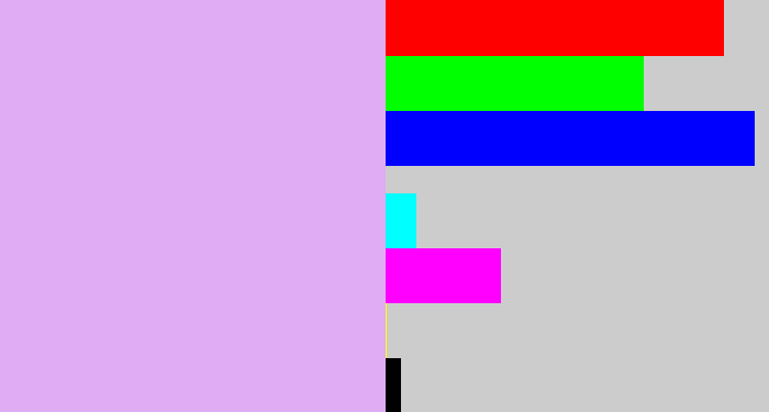 Hex color #e0acf4 - light violet