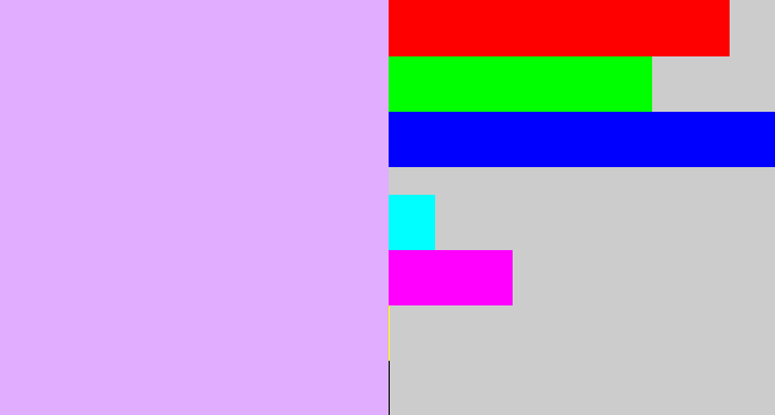 Hex color #e0adff - light violet