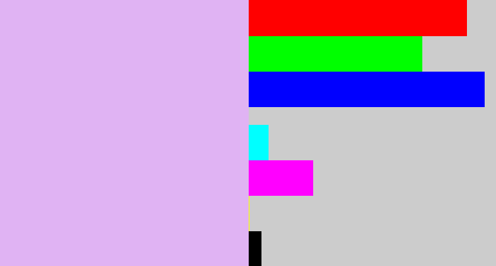 Hex color #e0b3f3 - light violet