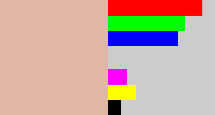 Hex color #e0b7a6 - pinkish grey