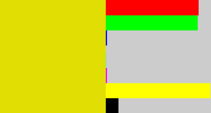 Hex color #e0de02 - piss yellow