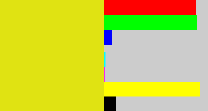 Hex color #e0e312 - piss yellow