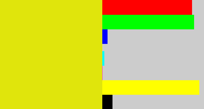 Hex color #e0e50c - piss yellow