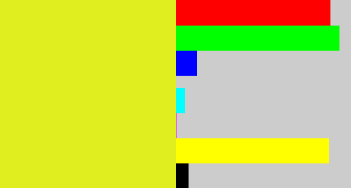 Hex color #e0ed1f - sickly yellow