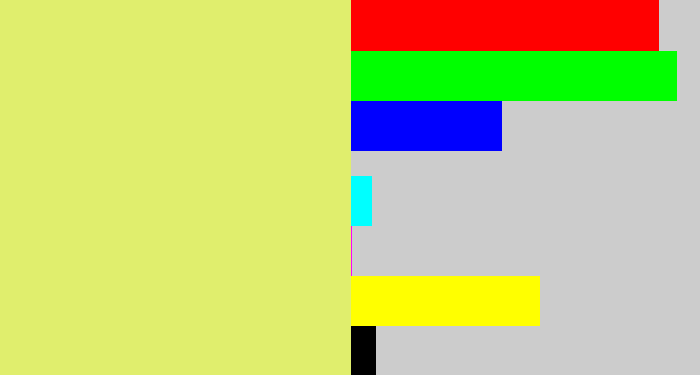 Hex color #e0ee6d - yellowish