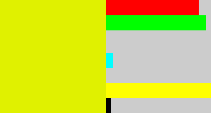 Hex color #e0f100 - neon yellow