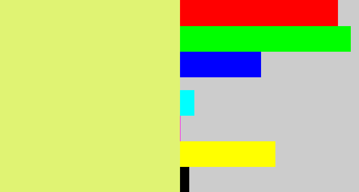 Hex color #e0f373 - light yellow green
