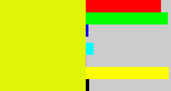 Hex color #e0f507 - neon yellow